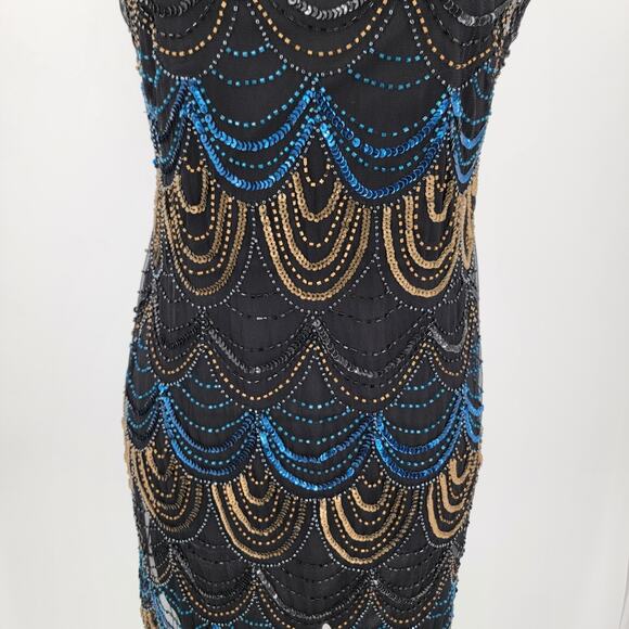 Cocktail Dress Womens Small Beaded Sequined Front Overlay Sheer Tank Dress - Picture 9 of 11